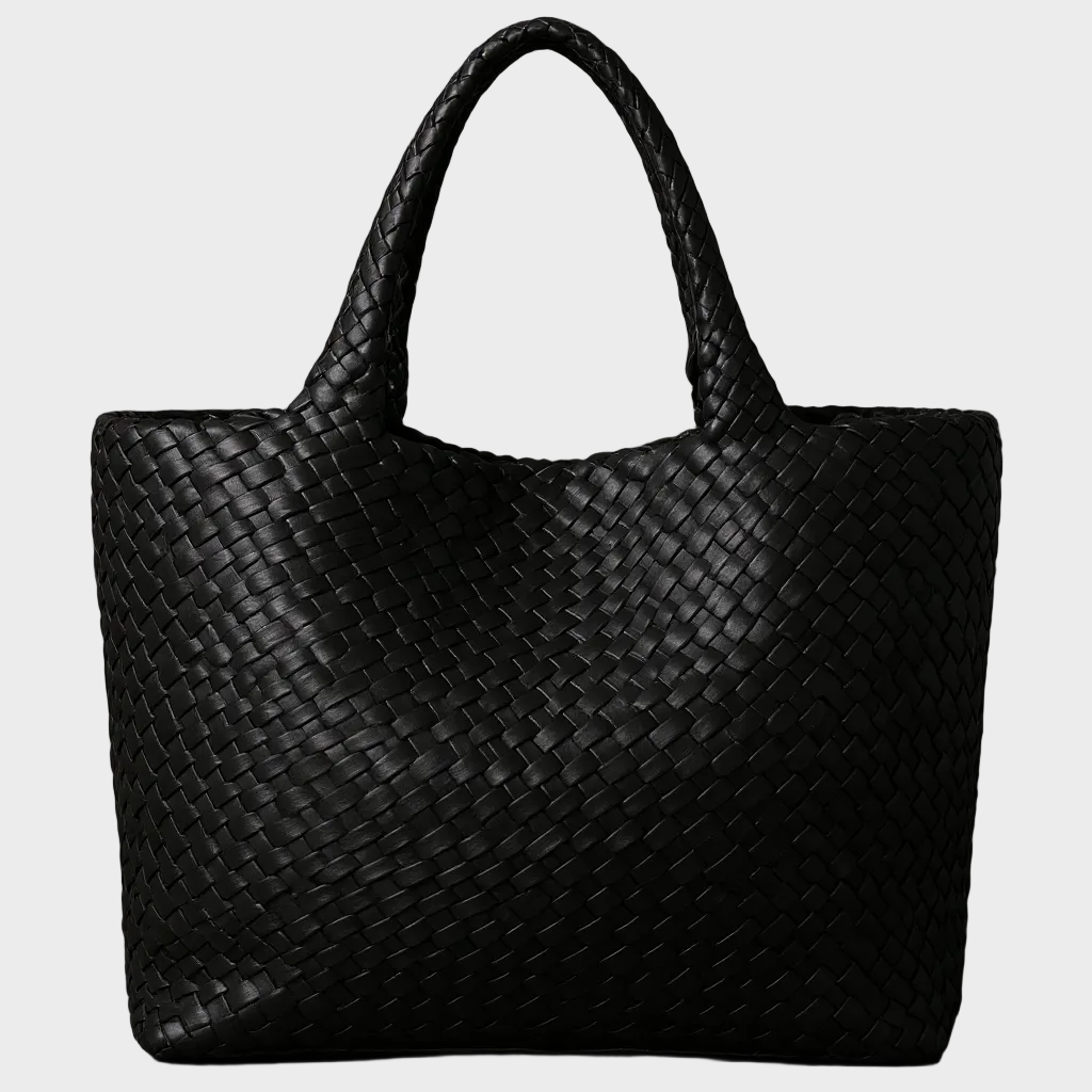 Women's Woven Tote Bag in Soft Microfiber Leather with Shoulder Straps