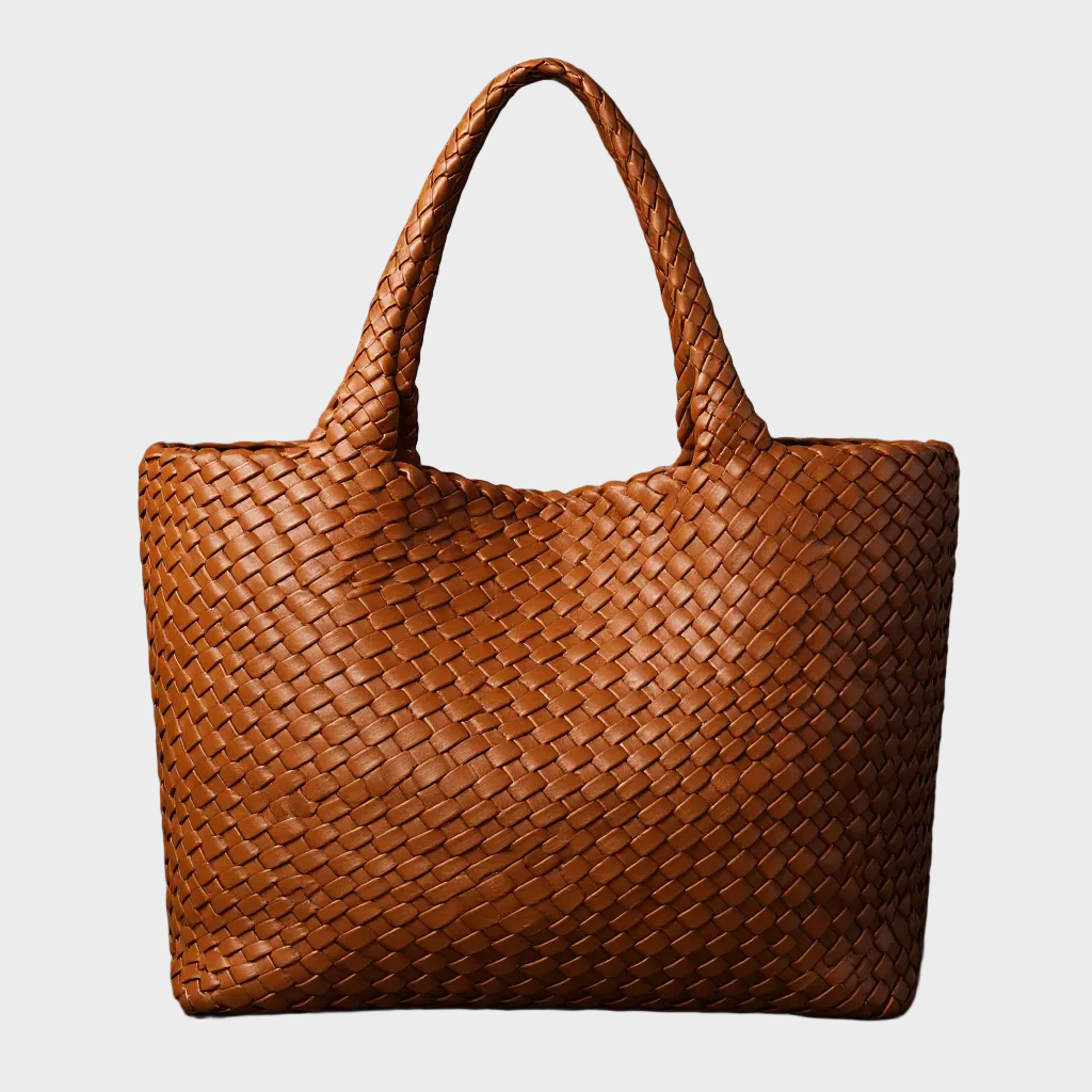 Women's Woven Tote Bag in Soft Microfiber Leather with Shoulder Straps