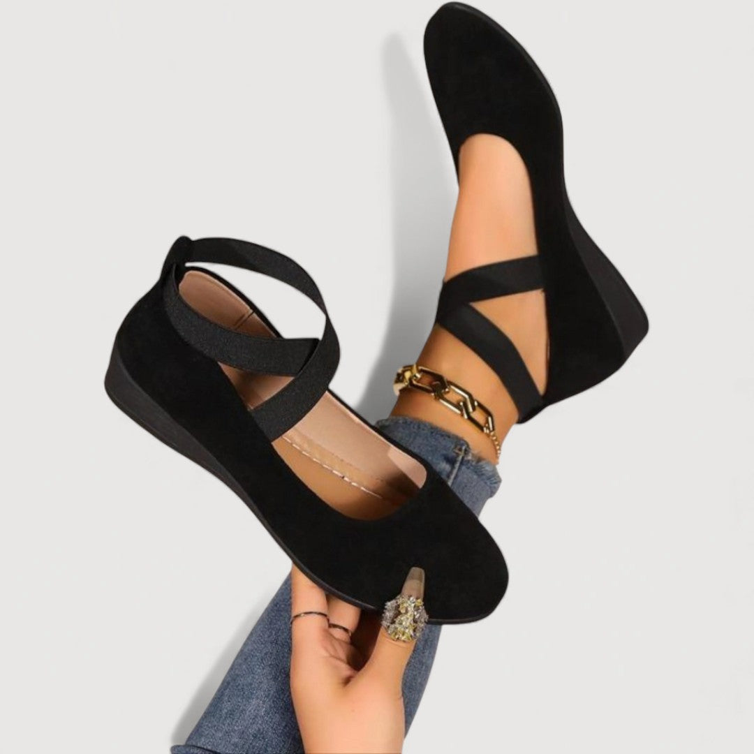 Women's Suede Ballet Flats with Criss Cross Elastic Straps