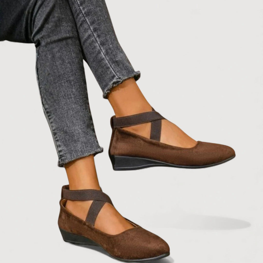 Women's Suede Ballet Flats with Criss Cross Elastic Straps
