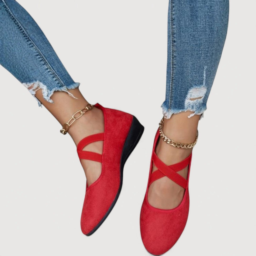 Women's Suede Ballet Flats with Criss Cross Elastic Straps