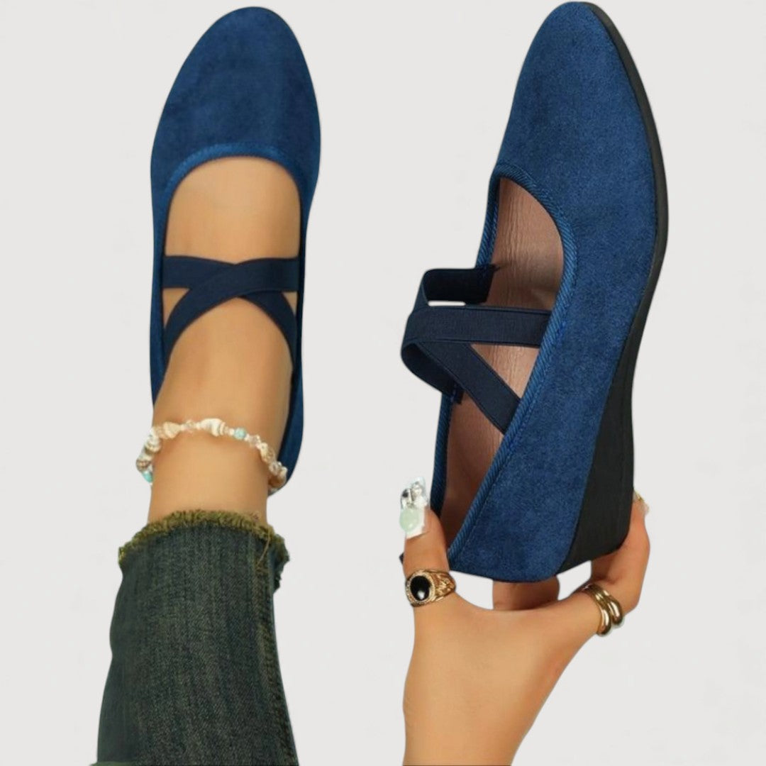 Women's Suede Ballet Flats with Criss Cross Elastic Straps