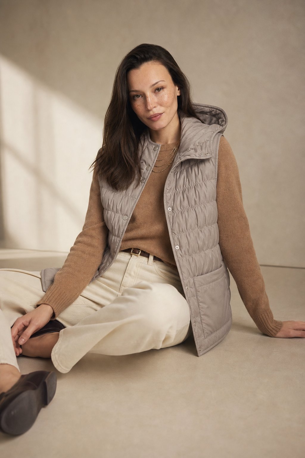 Women's Hooded Quilted Puffer Vest with Snap Button Front