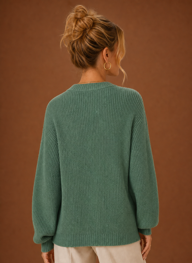 Women's V Neck Ribbed Knit Cardigan with Button Front and Long Sleeves
