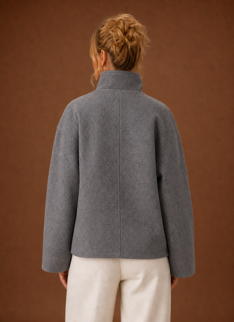 Women's Funnel Neck Double Breasted Wool Blend Jacket