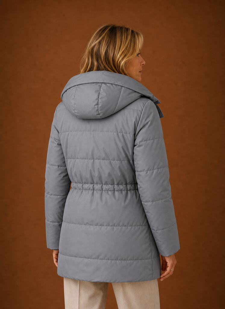 Women's Quilted Puffer Parka Jacket with Adjustable Waist and Hood