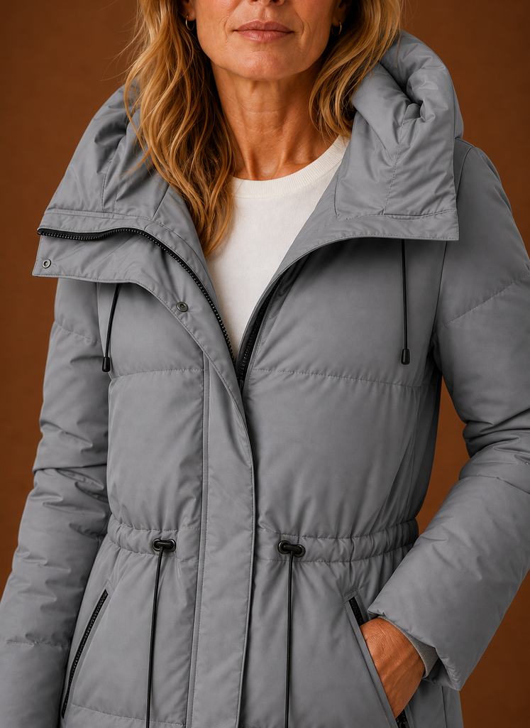 Women's Quilted Puffer Parka Jacket with Adjustable Waist and Hood