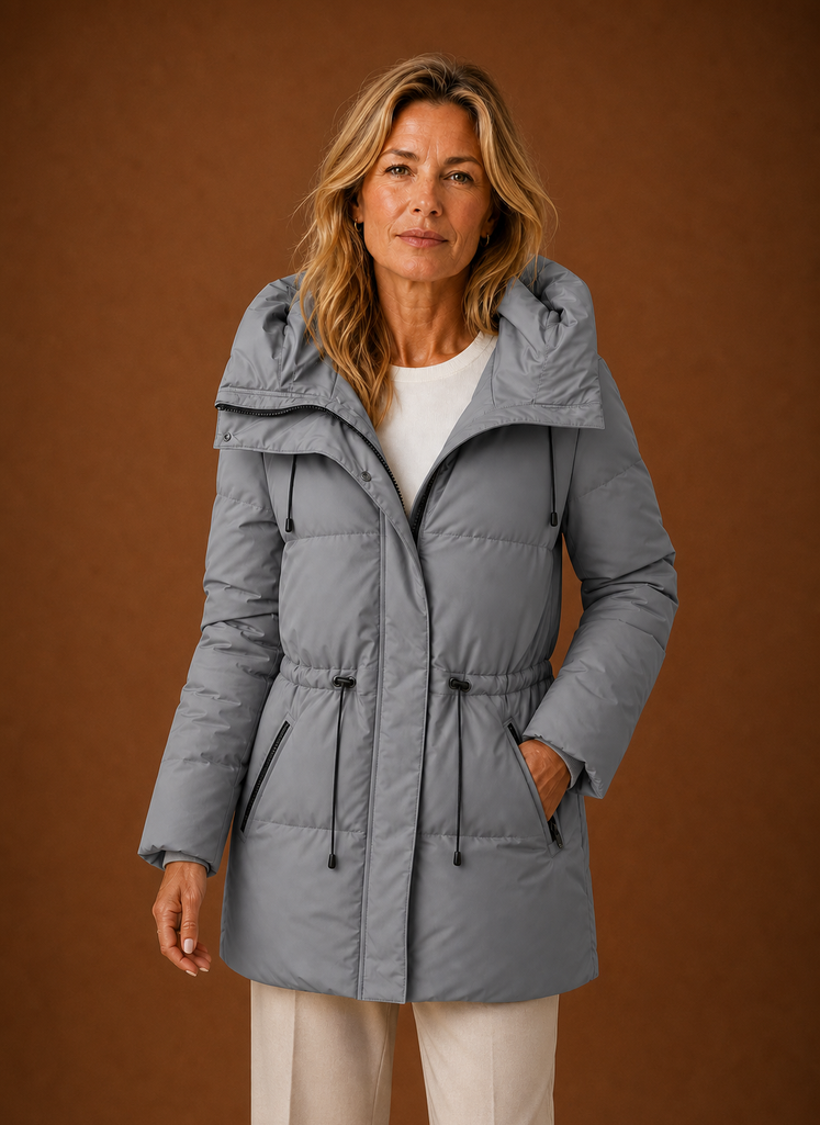 Women's Quilted Puffer Parka Jacket with Adjustable Waist and Hood
