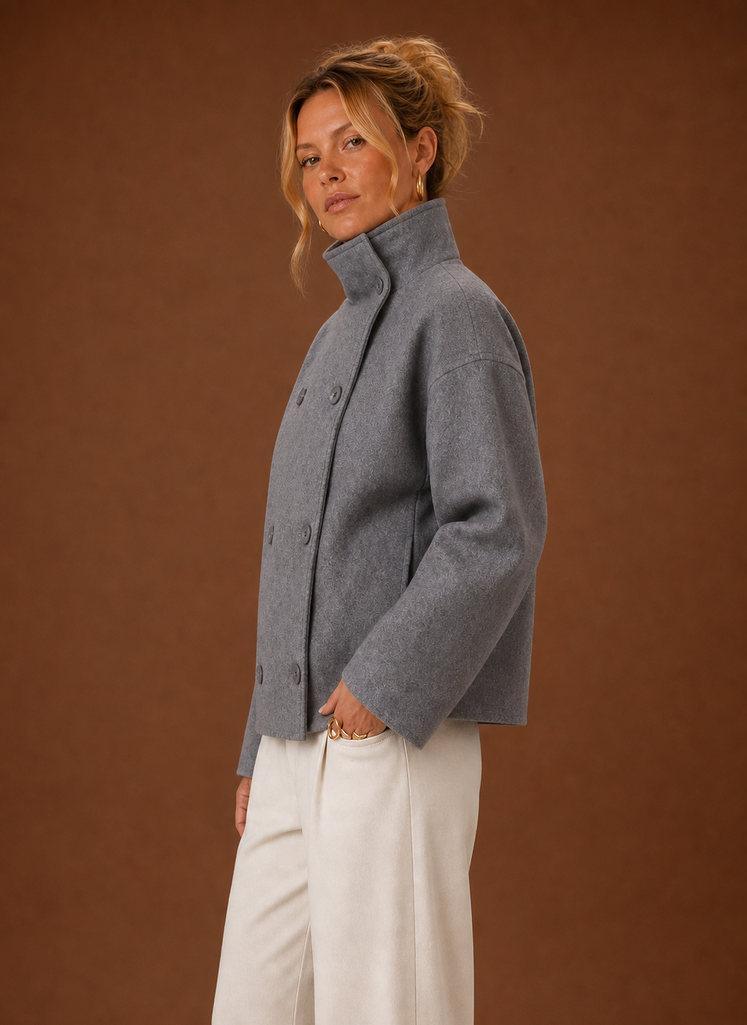 Women's Funnel Neck Double Breasted Wool Blend Jacket