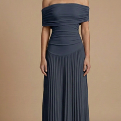 Womens Elegant Pleated Maxi Dress | Off-Shoulder Formal Gown for Weddings and Special Events 4