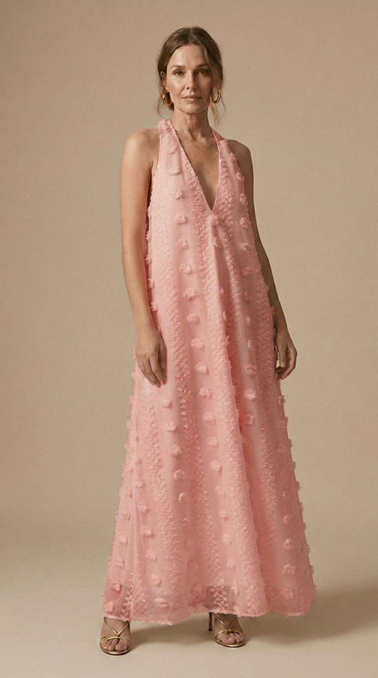 Womens Floral Appliqué Halter Maxi Dress | Elegant Backless Summer Evening Gown 4