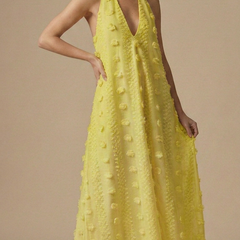 Womens Floral Appliqué Halter Maxi Dress | Elegant Backless Summer Evening Gown 6