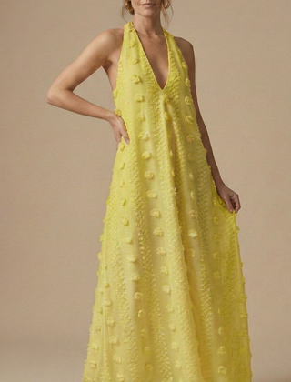 Womens Floral Appliqué Halter Maxi Dress | Elegant Backless Summer Evening Gown 6