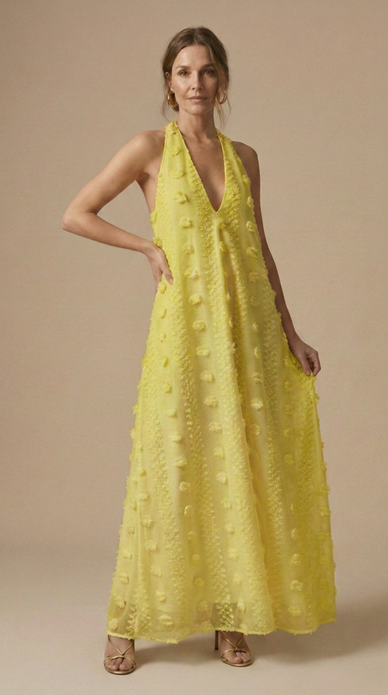 Womens Floral Appliqué Halter Maxi Dress | Elegant Backless Summer Evening Gown 6