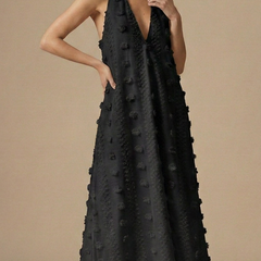 Womens Floral Appliqué Halter Maxi Dress | Elegant Backless Summer Evening Gown 7