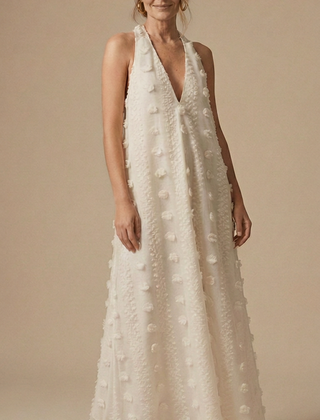 Womens Floral Appliqué Halter Maxi Dress | Elegant Backless Summer Evening Gown 1