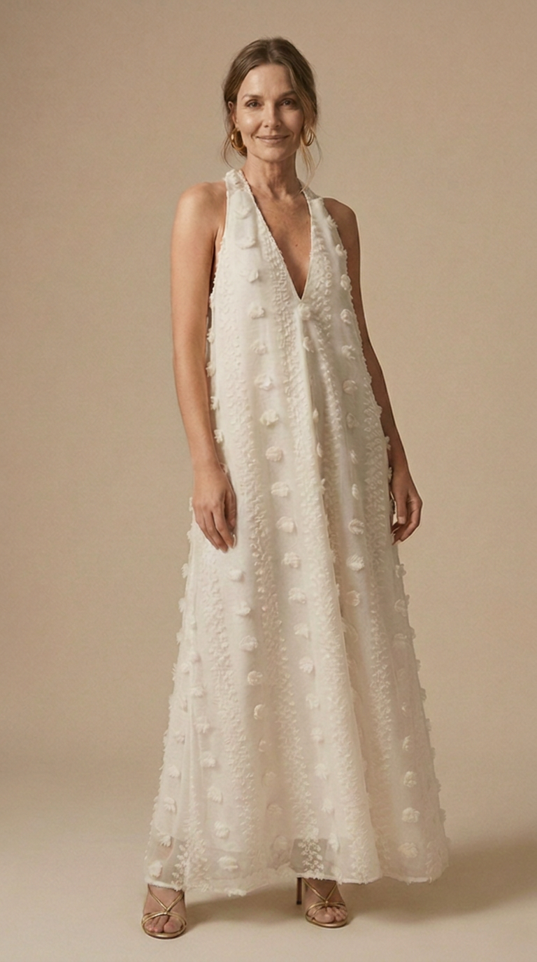 Womens Floral Appliqué Halter Maxi Dress | Elegant Backless Summer Evening Gown 1