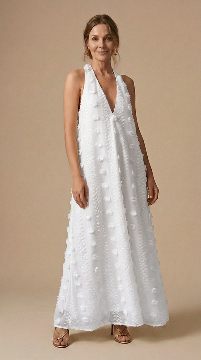 Womens Floral Appliqué Halter Maxi Dress | Elegant Backless Summer Evening Gown 5
