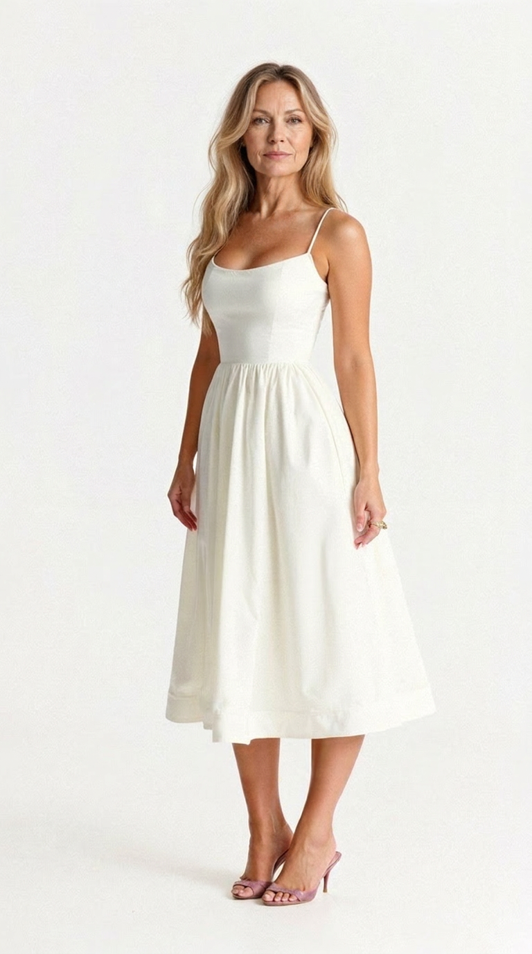 Womens Elegant A-Line Summer Dress | Flattering Spaghetti Strap Midi Dress 1