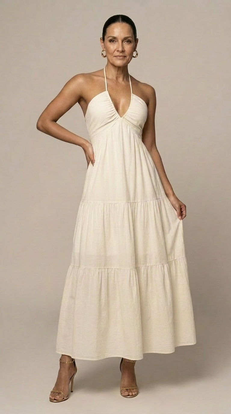 Women's Chiffon Maxi Dress | Flowy Halter Neck Summer Gown | Elegant and Comfortable
