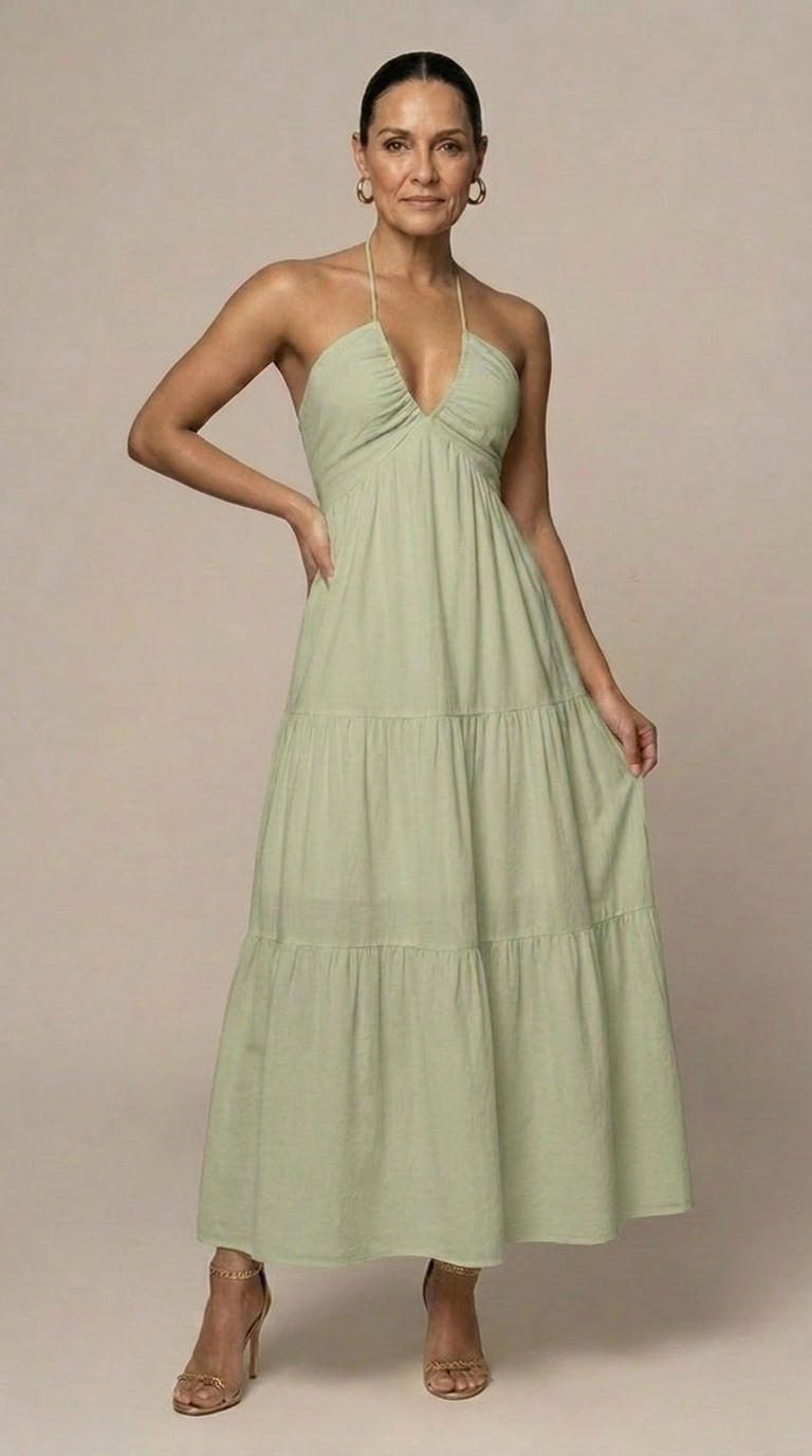 Women's Chiffon Maxi Dress | Flowy Halter Neck Summer Gown | Elegant and Comfortable
