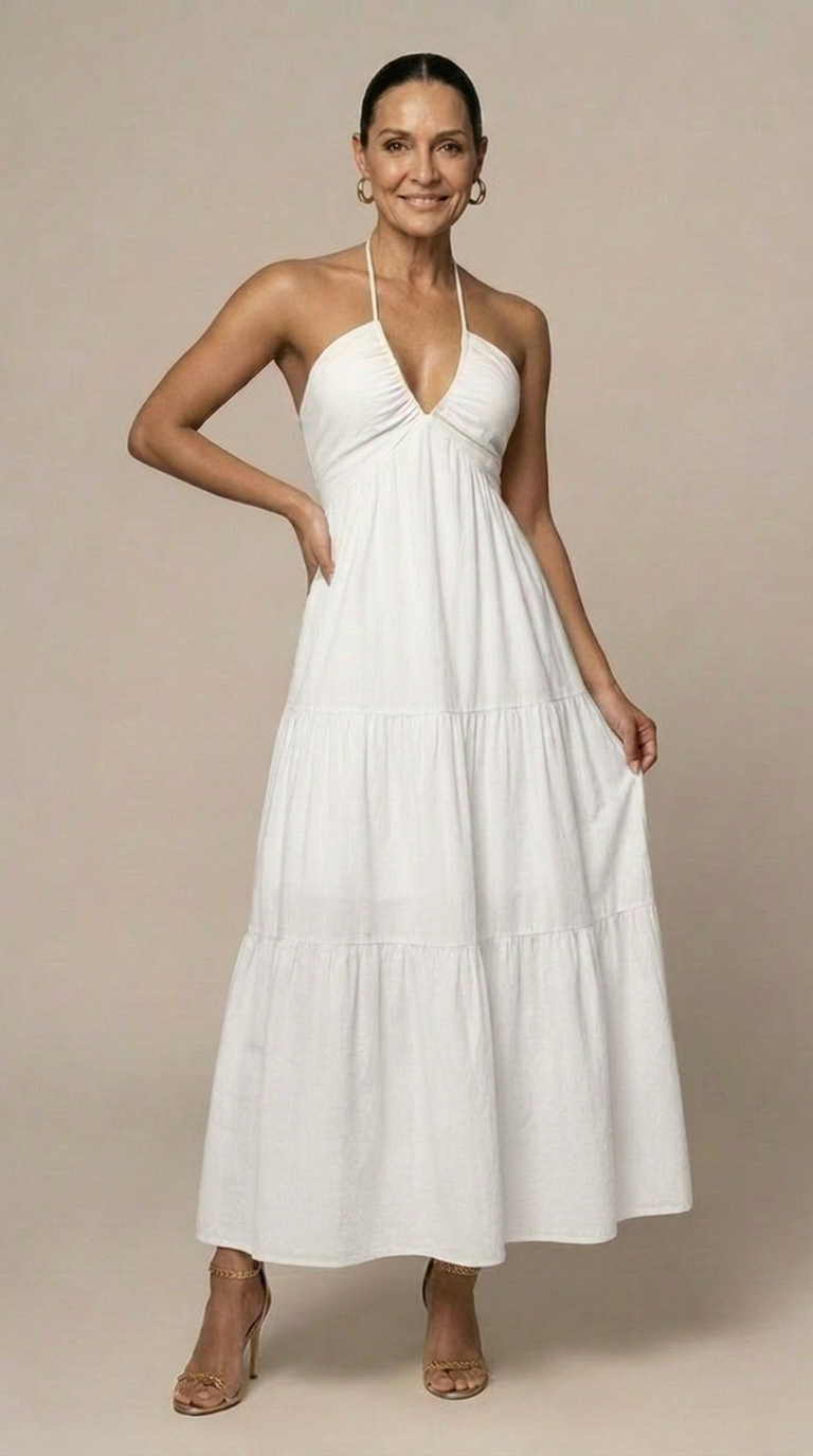 Women's Chiffon Maxi Dress | Flowy Halter Neck Summer Gown | Elegant and Comfortable