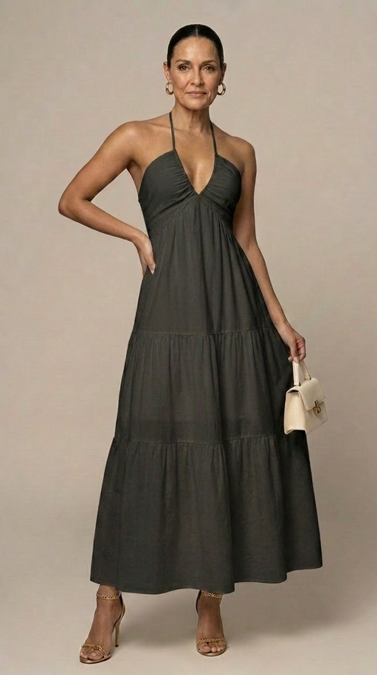 Women's Chiffon Maxi Dress | Flowy Halter Neck Summer Gown | Elegant and Comfortable