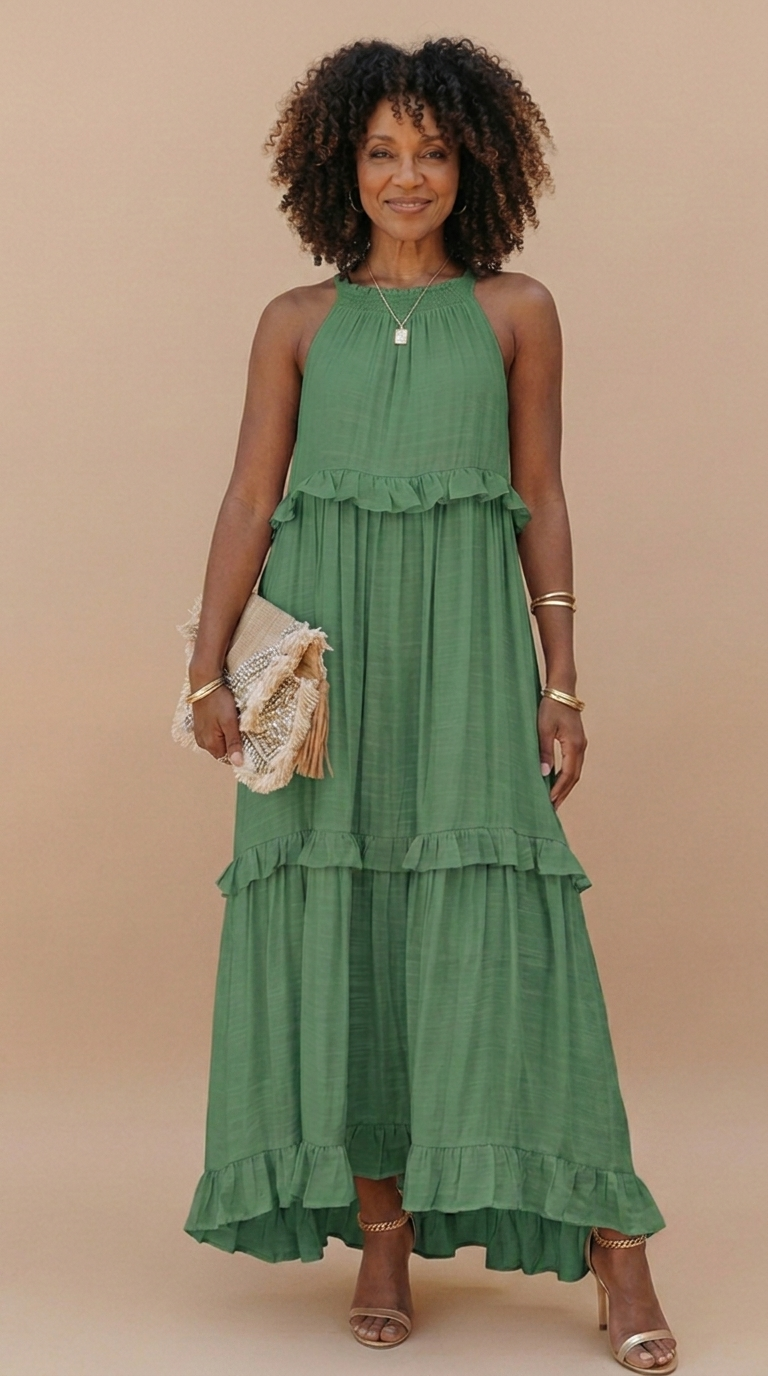 Women's Cotton Blend Maxi Dress | Elegant Halter Neck Summer Dress