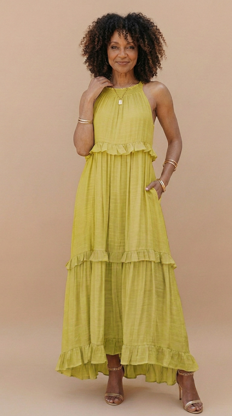 Women's Cotton Blend Maxi Dress | Elegant Halter Neck Summer Dress