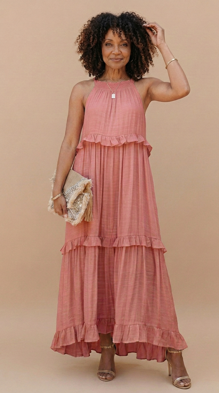 Women's Cotton Blend Maxi Dress | Elegant Halter Neck Summer Dress