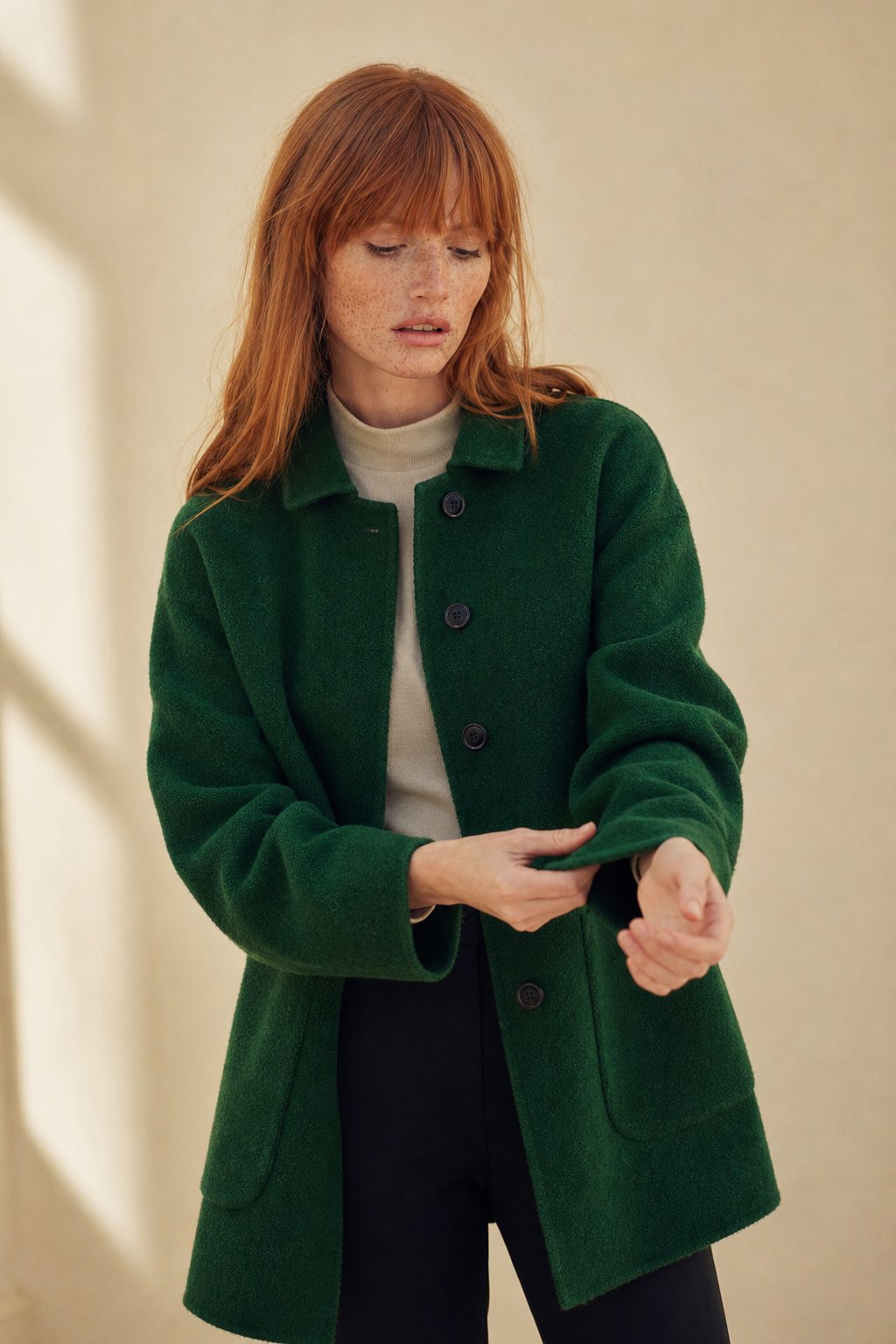 Women's Long Wool Blend Overcoat with Funnel Neck and Button Front