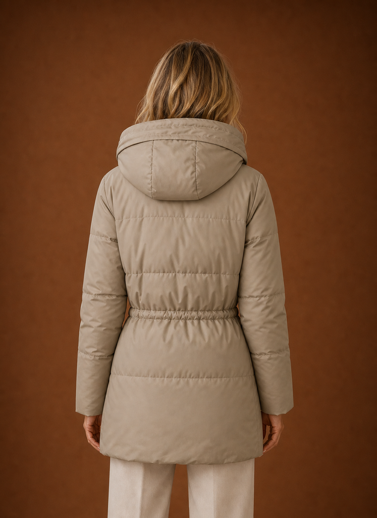 Women's Quilted Puffer Parka Jacket with Adjustable Waist and Hood