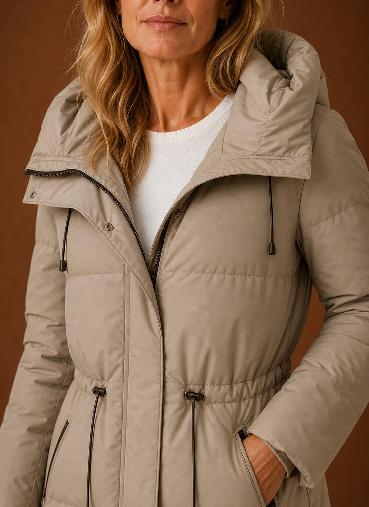 Women's Quilted Puffer Parka Jacket with Adjustable Waist and Hood