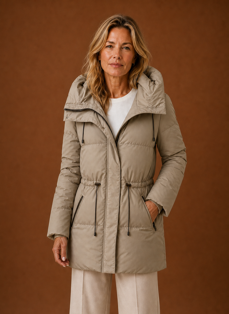 Women's Quilted Puffer Parka Jacket with Adjustable Waist and Hood