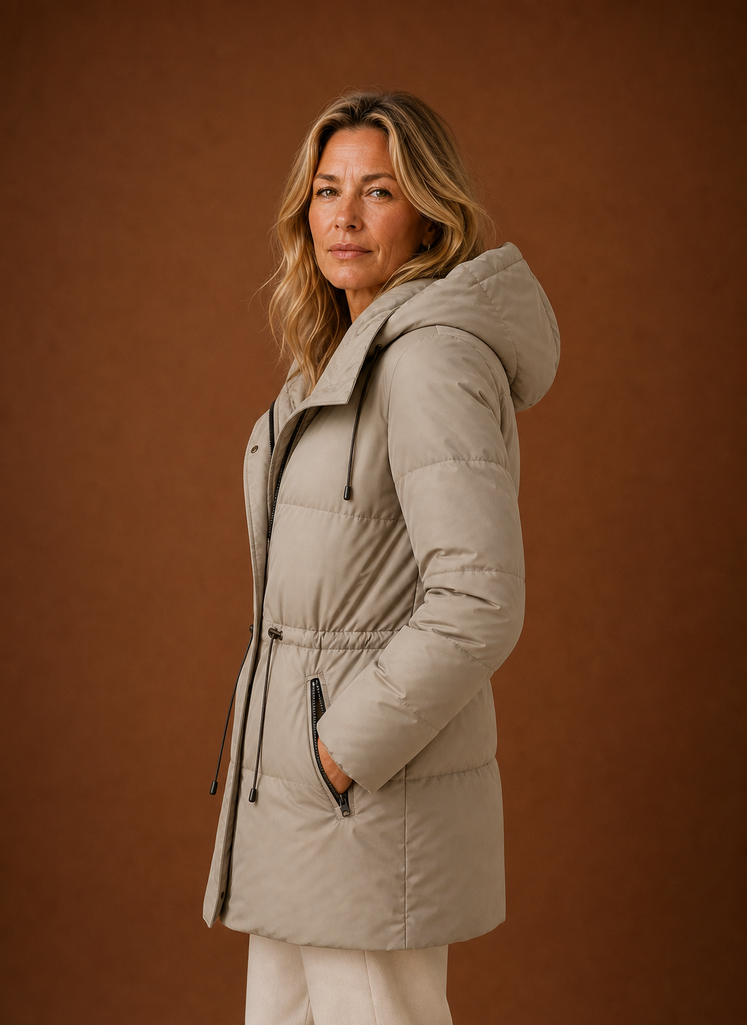 Women's Quilted Puffer Parka Jacket with Adjustable Waist and Hood