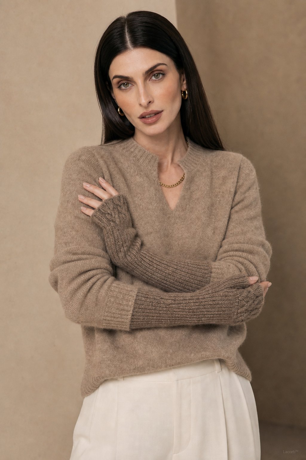 Women's Cashmere Fingerless Gloves with Ribbed Knit Texture