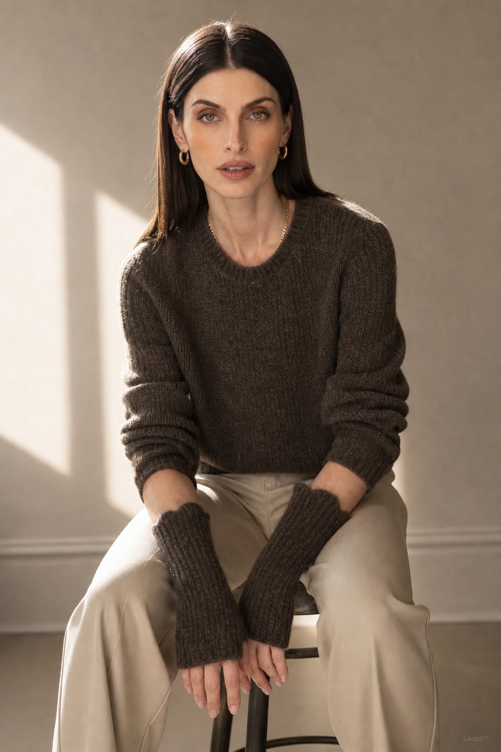 Women's Cashmere Fingerless Gloves with Ribbed Knit Texture