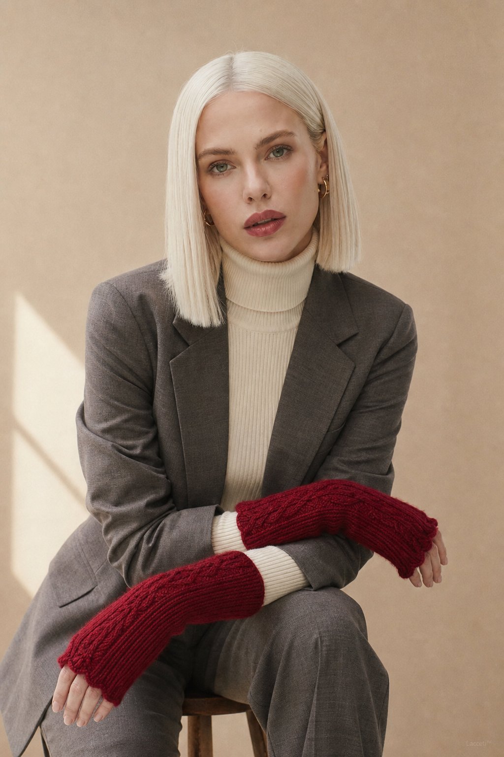 Women's Cashmere Fingerless Gloves with Ribbed Knit Texture