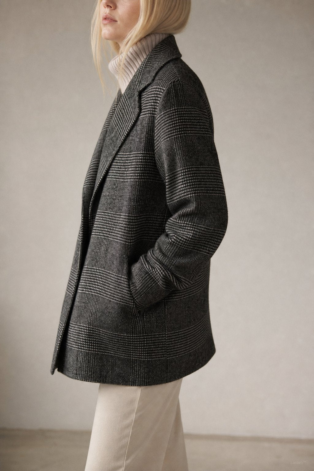 Women's Oversized Plaid Wool Blend Blazer Coat with Front Pockets