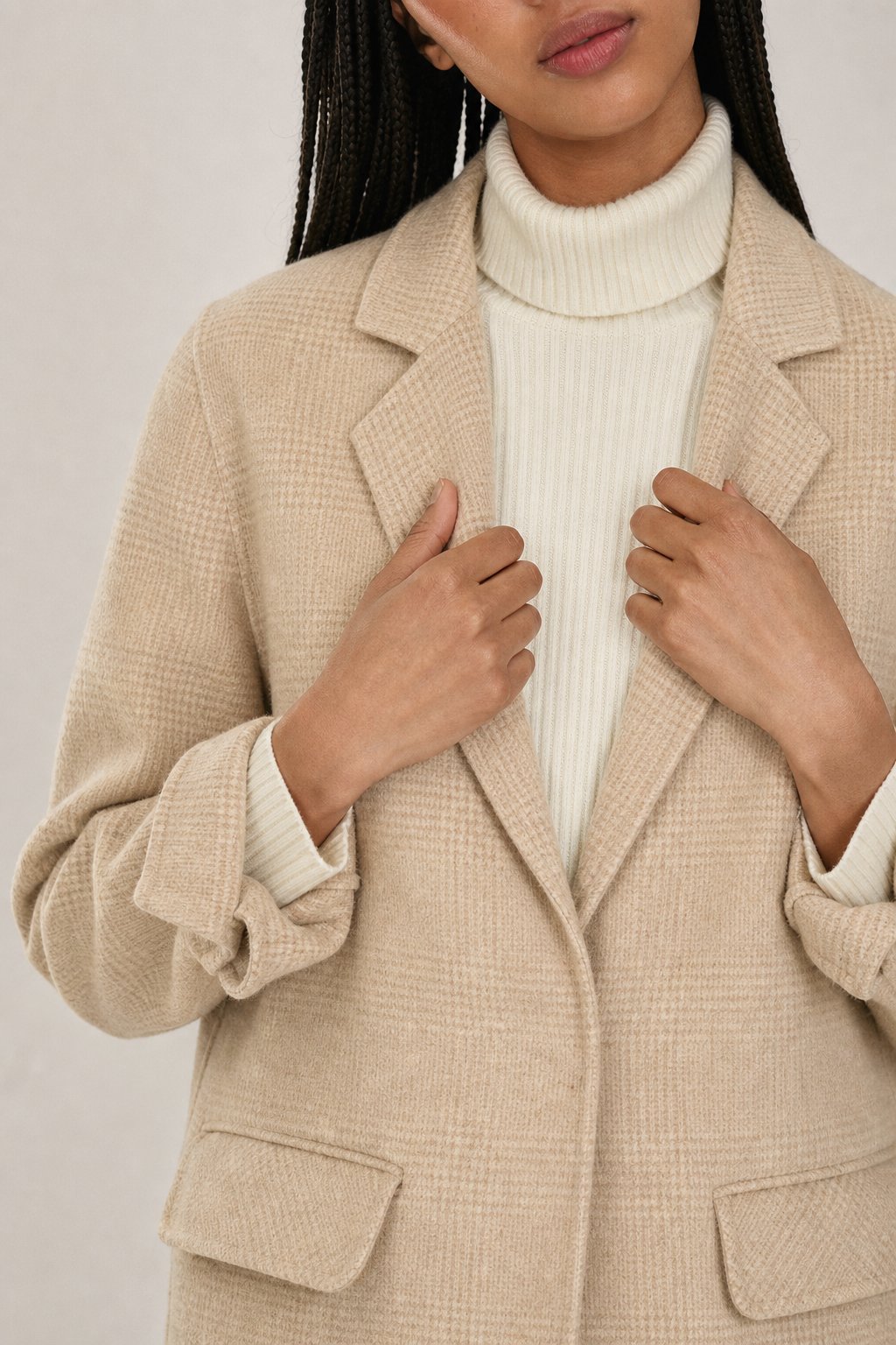 Women's Oversized Plaid Wool Blend Blazer Coat with Front Pockets