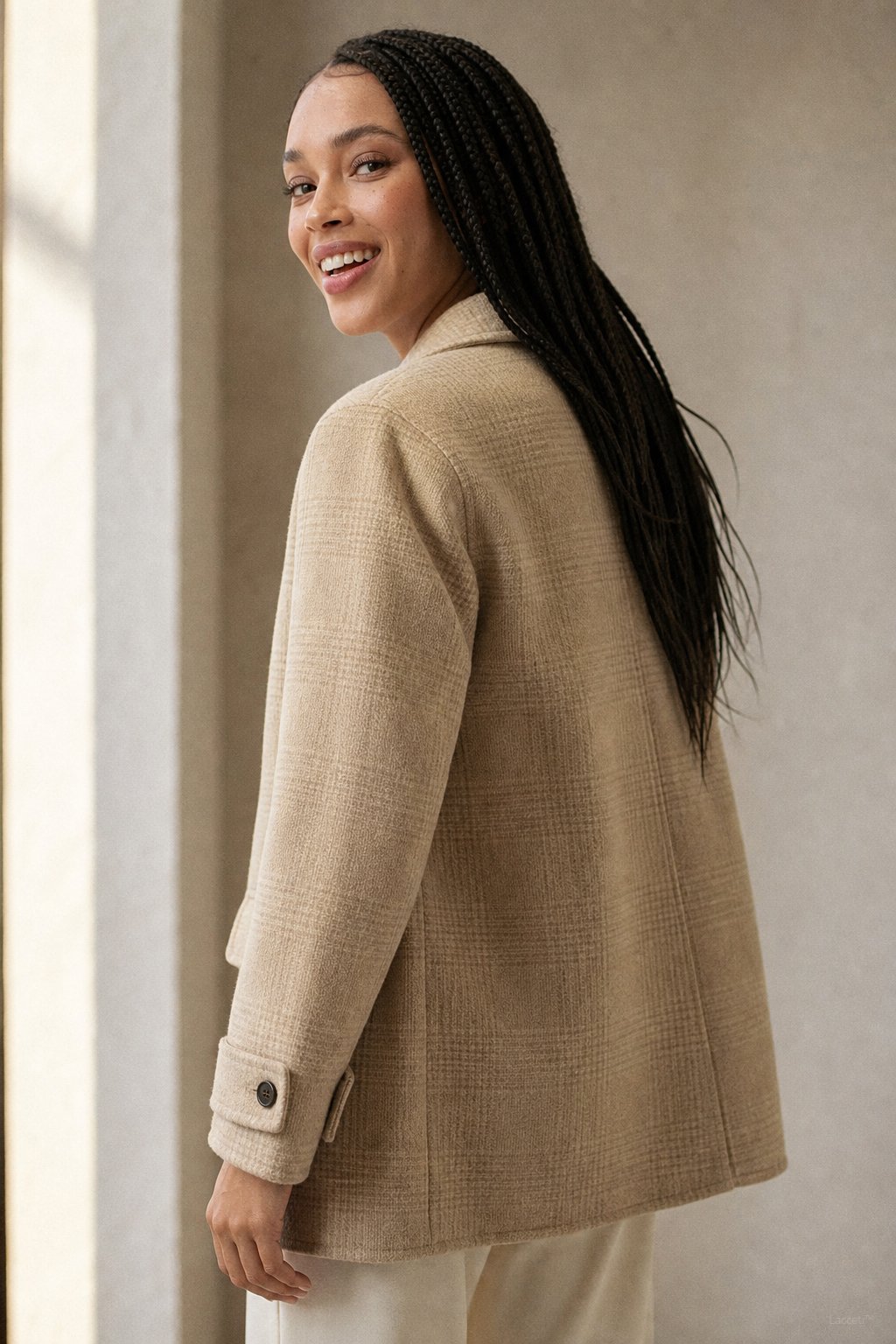 Women's Oversized Plaid Wool Blend Blazer Coat with Front Pockets