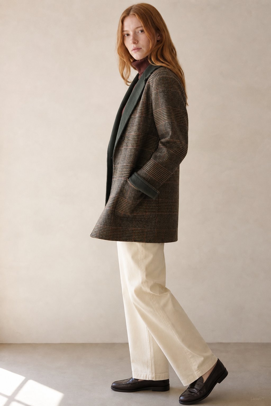 Women's Oversized Plaid Wool Blend Blazer Coat with Front Pockets