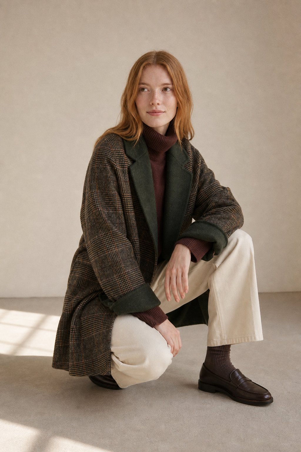 Women's Oversized Plaid Wool Blend Blazer Coat with Front Pockets