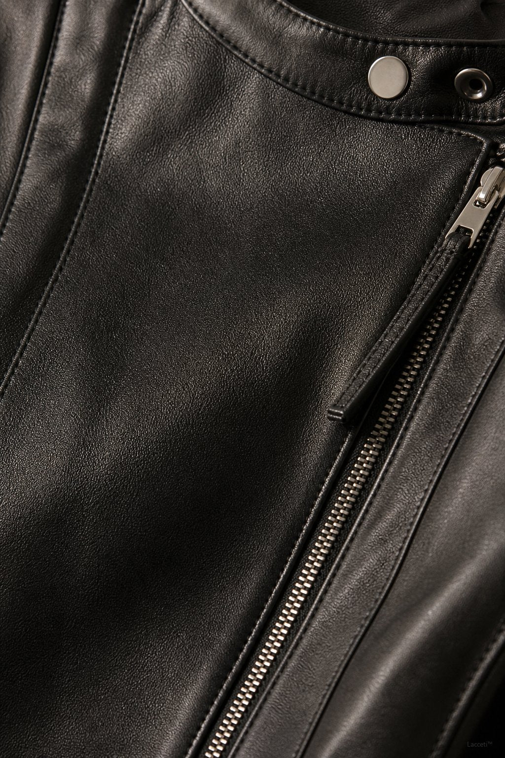 Women's Slim Fit Leather Jacket with Asymmetric Zip and Snap Collar