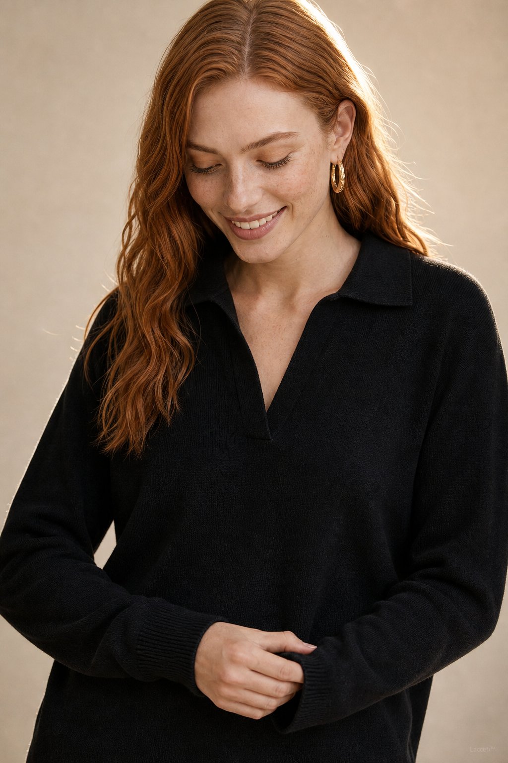 Women's Polo Collar Knit Sweater and Pants Set with V Neck