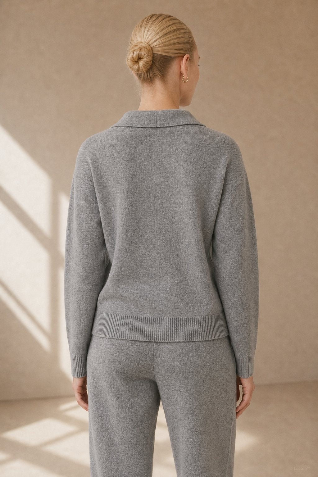 Women's Polo Collar Knit Sweater and Pants Set with V Neck