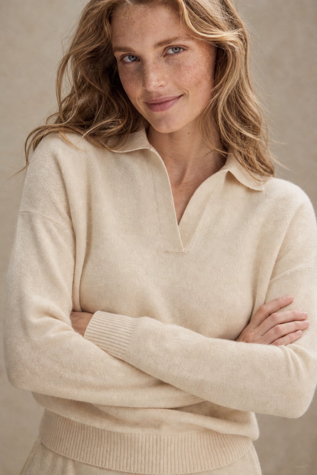 Women's Polo Collar Knit Sweater and Pants Set with V Neck