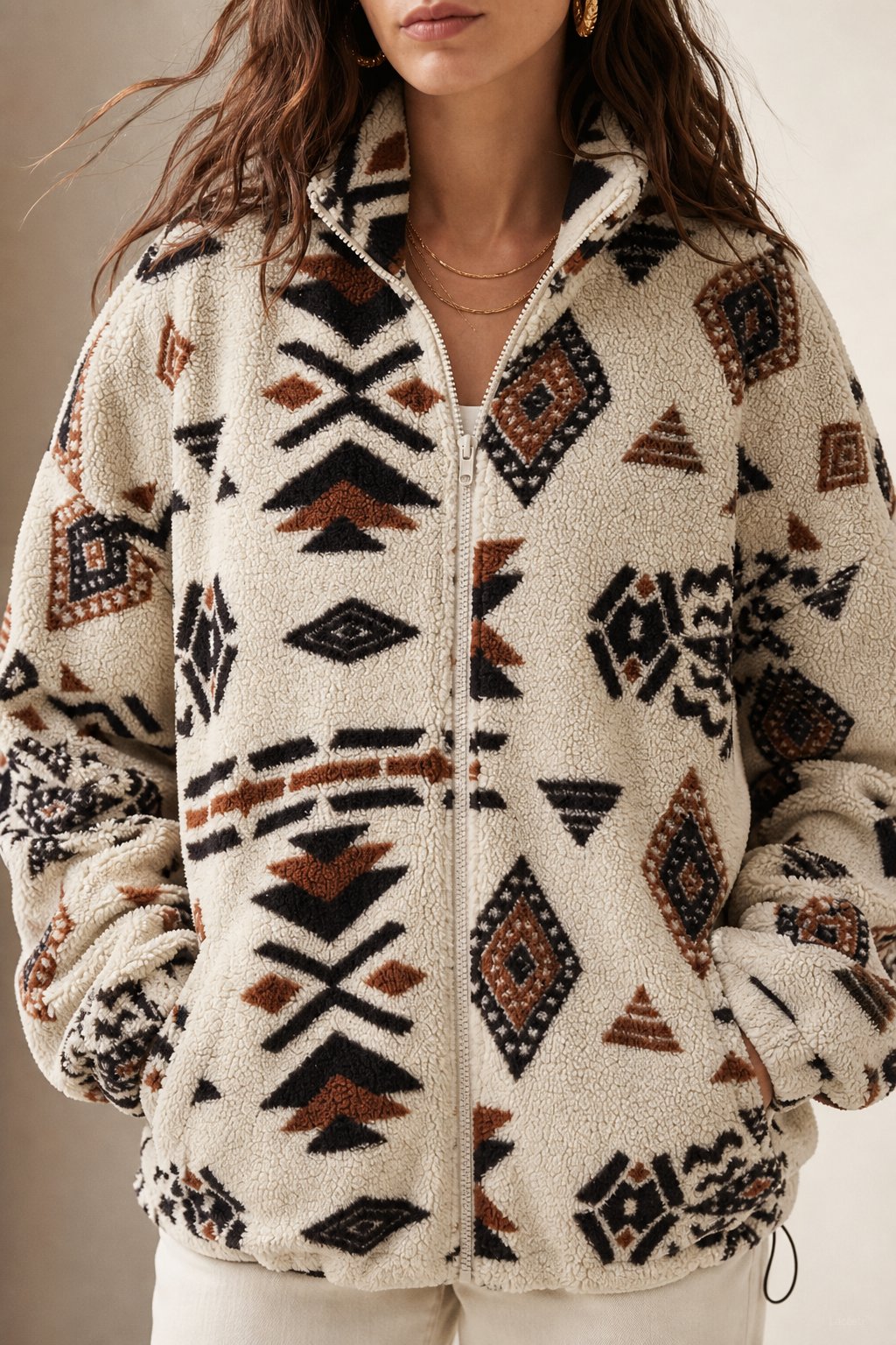 Women's Printed Fleece Jacket with Full Zip and Collar