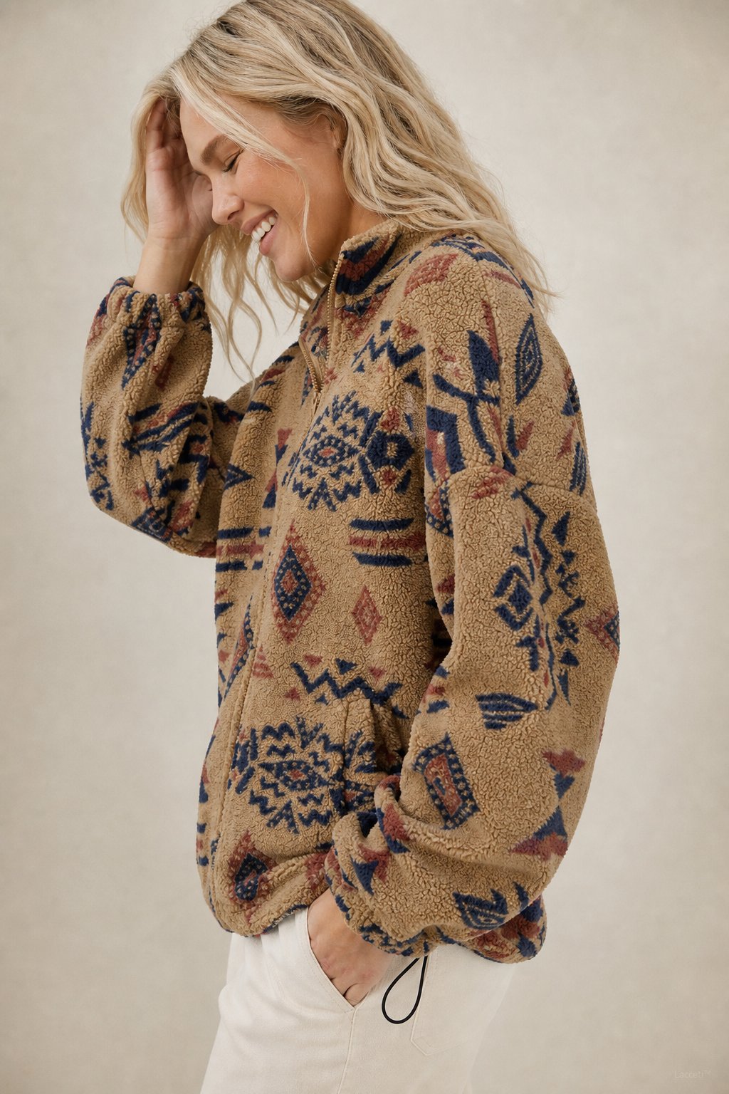 Women's Printed Fleece Jacket with Full Zip and Collar