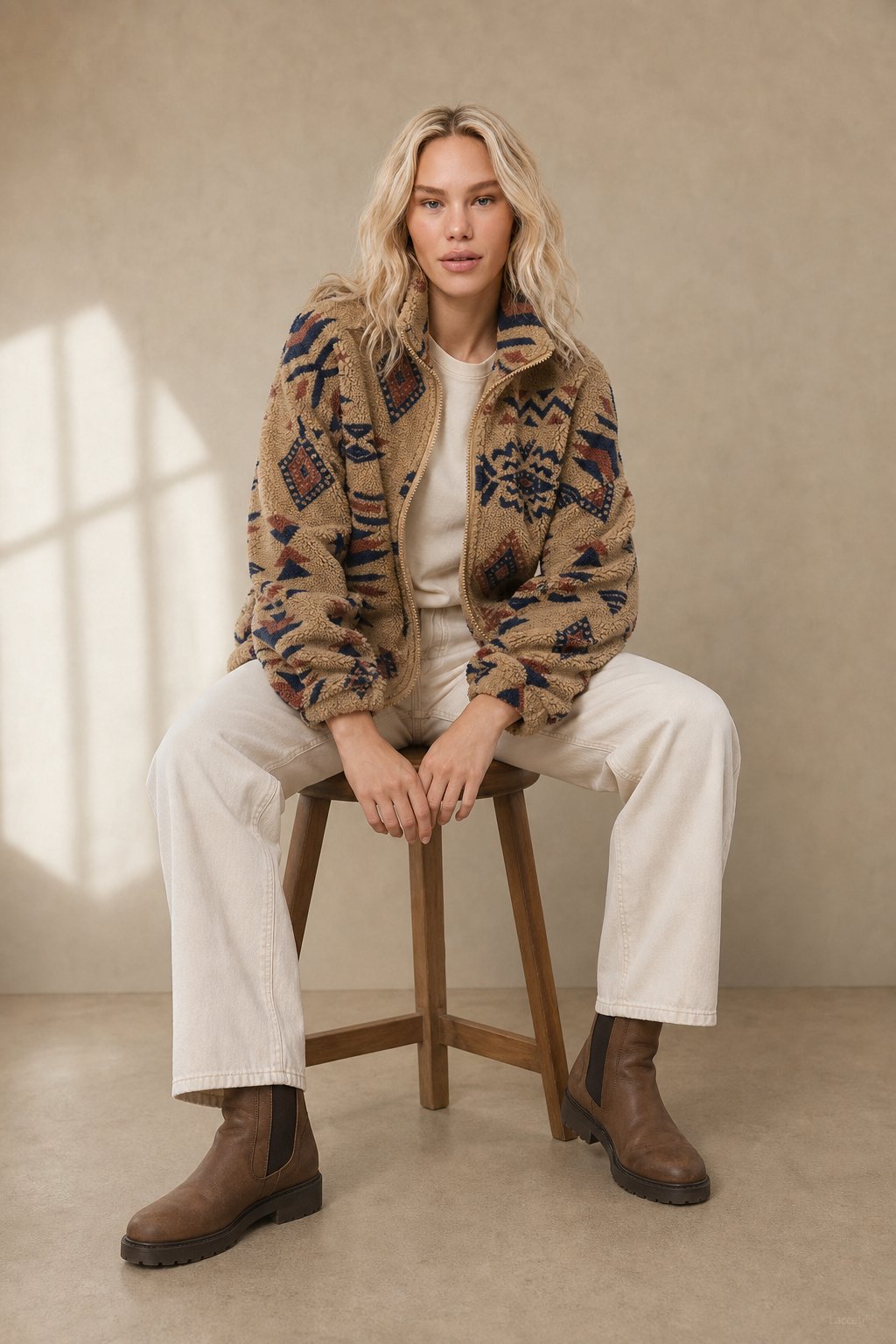 Women's Printed Fleece Jacket with Full Zip and Collar